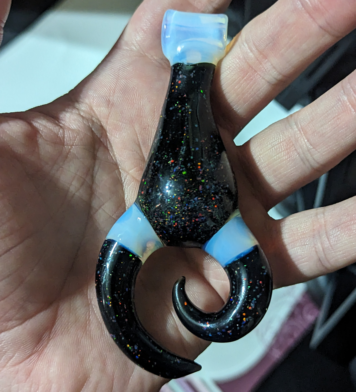 Drop Claw Pendant 01 - Galaxy w/ Crushed Opals and Ghost Accents